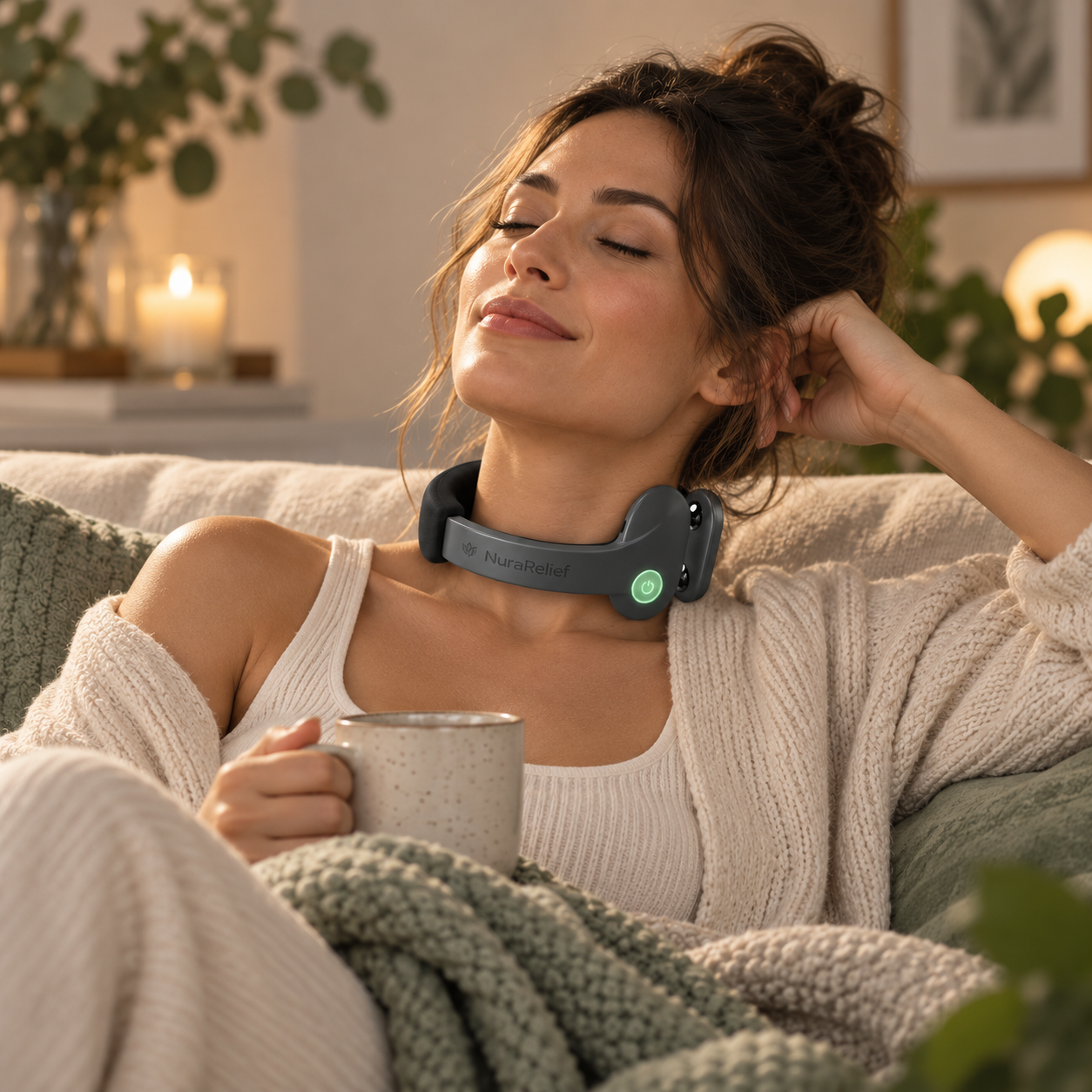 NuraRelief EasePulse neck wearable in use